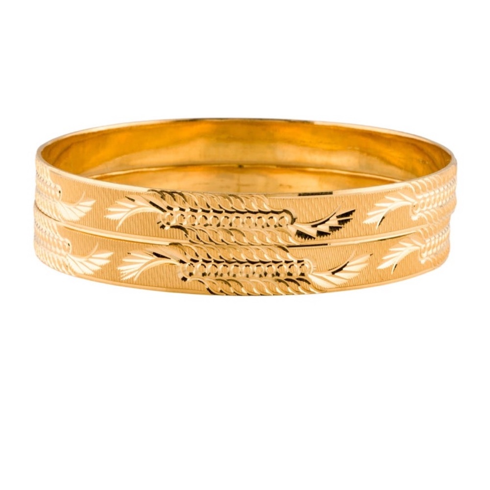 Elegant Solid Pure 22k Gold Etched Bangle Set 51g By L. Sunderdas Zaveri (LSZ)
